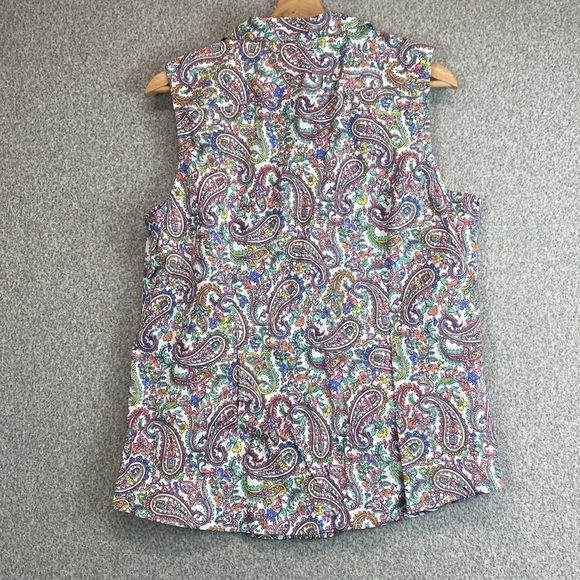 Talbots wrinkle resistant paisley button down sleeveless size 16P preppy travel - Picture 9 of 9